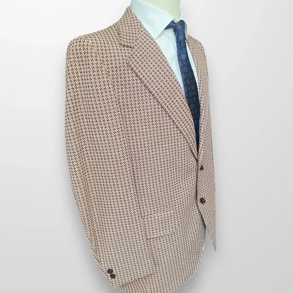 Vintage Palm Beach Blazer Mens 44L Maroon Houndstooth Sport Coat‎ USA Union Made